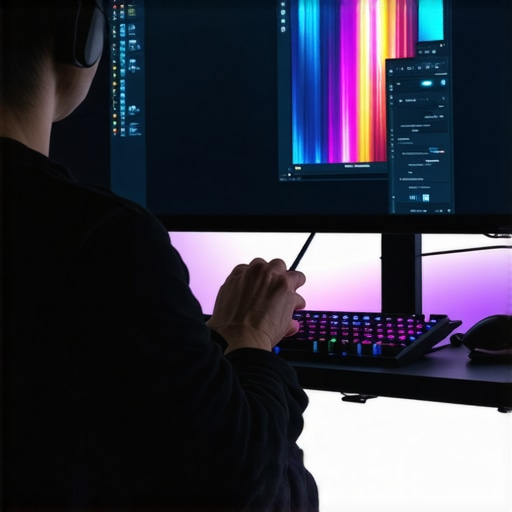 Person calibrating OLED monitor with professional tools in gaming environment