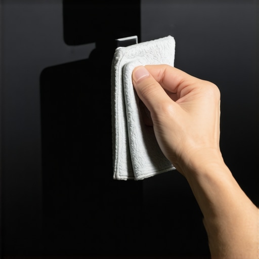 Person cleaning OLED TV screen gently with microfiber cloth