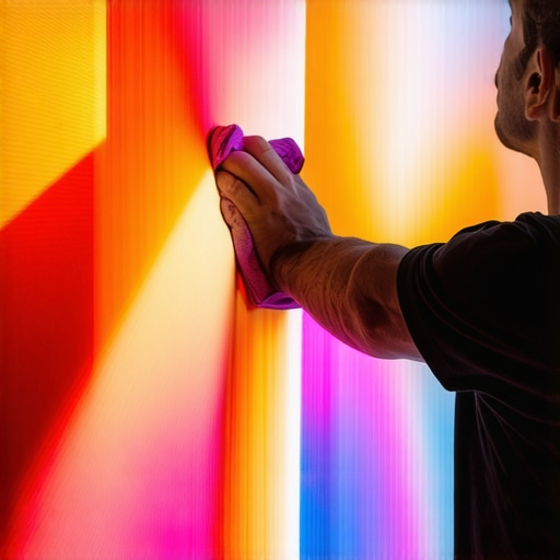 Person cleaning OLED TV with microfiber cloth ensuring streak-free, dust-free surface.