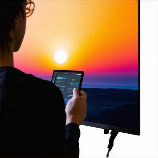 Person adjusting settings on an OLED TV in a dark room to enhance picture performance.