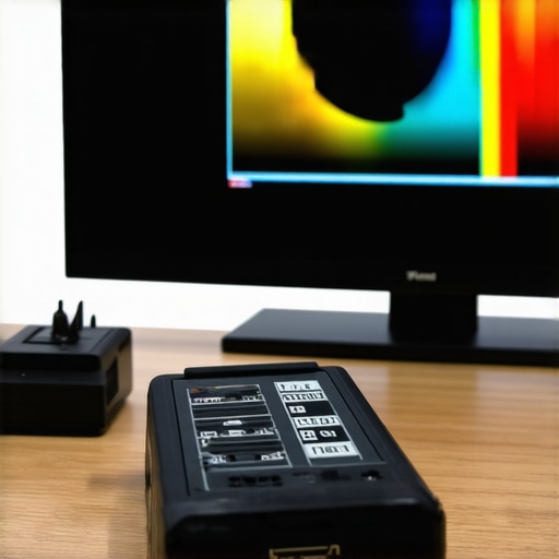 Person using calibration device and HDMI analyzer on OLED TV for maintenance