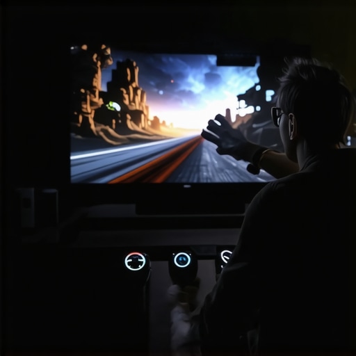 A colorimeter device being used to calibrate a gaming OLED TV for optimal color performance.