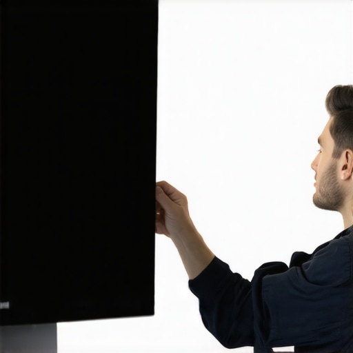 Technician calibrating an OLED TV with specialized tools for optimal performance.