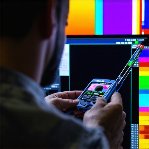 Technician adjusting OLED display settings with calibration tools