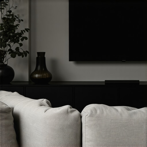 A cozy living room featuring a wall-mounted OLED TV displaying vivid HDR content