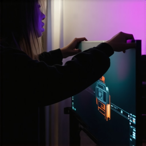 A gamer calibrating their glossy OLED screen with professional tools to enhance color and contrast.