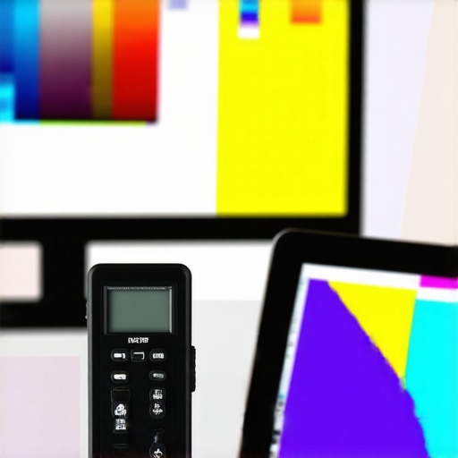 A person calibrating an OLED TV with a colorimeter and laptop showing calibration software